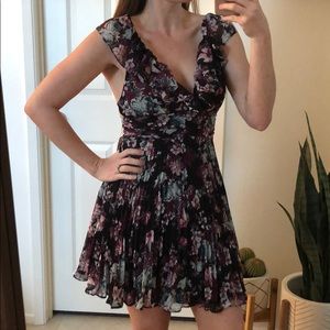 purple & black floral pleated dress by BCBG